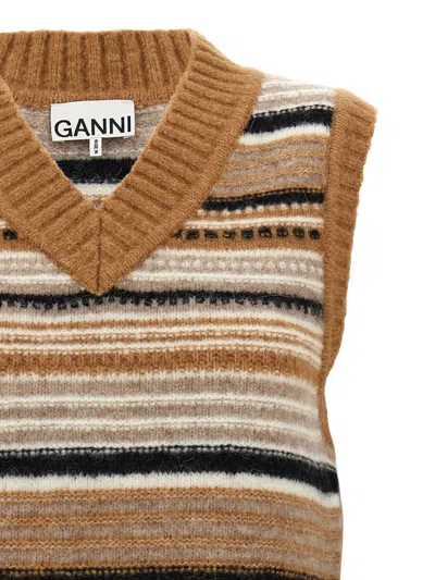 Shop Ganni Brown Wool Knitwear In Printed