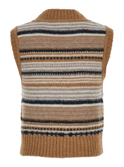 Shop Ganni Brown Wool Knitwear In Printed