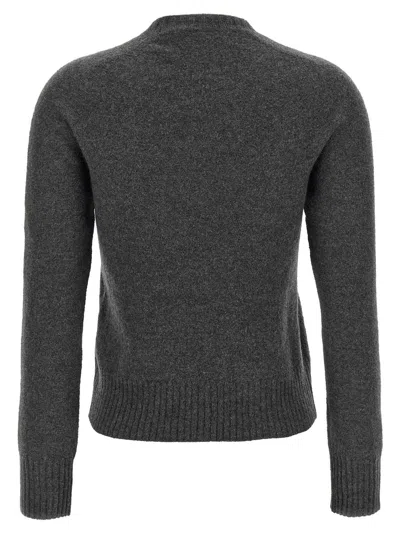 Jil Sander Crew Neck Wool Sweater With Ribbed Cuffs In Grey