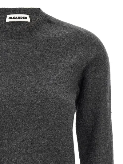 Jil Sander Crew Neck Wool Sweater With Ribbed Cuffs In Grey