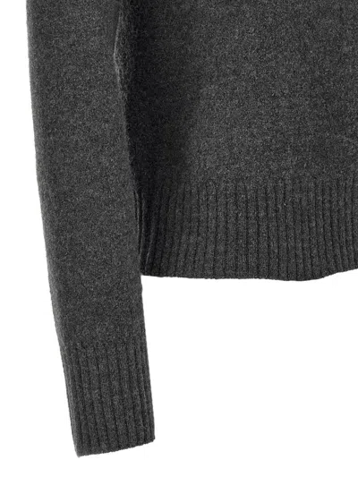 Jil Sander Crew Neck Wool Sweater With Ribbed Cuffs In Grey