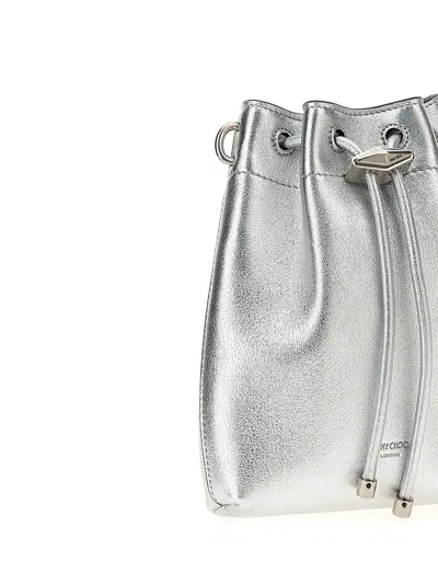 Shop Jimmy Choo Bon Bon Metallic Leather Mini Bucket Bag In Silver