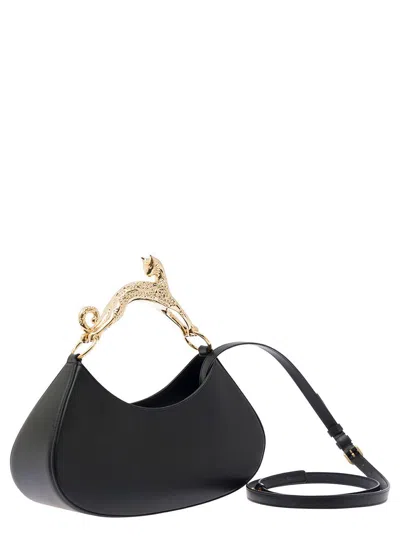 Lanvin Black Leather Hobo Cat Bolide Top Handle Bag In Black