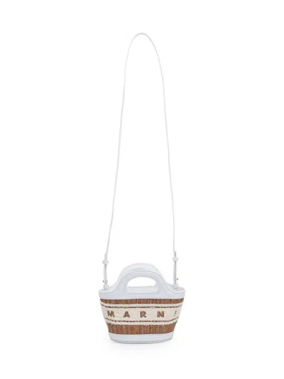Marni Borsa A Mano Tropicalia Summer Micro Bicolor In Rafia E Pelle Donna In White