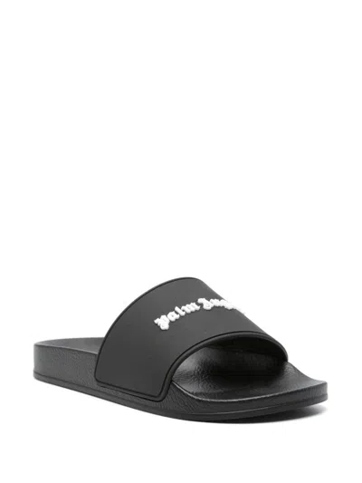 Shop Palm Angels "logo Pool" Sliders In Black