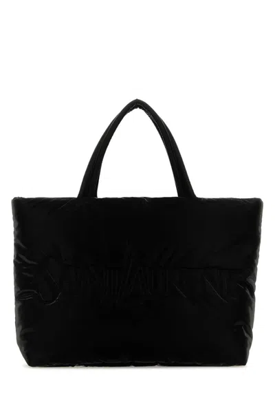 Saint Laurent Quilted Rectangular Shopping Bag With Soft Texture In Black