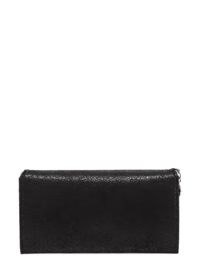Stella Mccartney Black Continental Wallet With Shaggy Deer Fabric And Ruthenium Chain Trim In Black