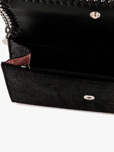 Stella Mccartney Black Continental Wallet With Shaggy Deer Fabric And Ruthenium Chain Trim In Black