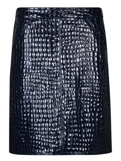 Tom Ford Black Leather Skirt In Blue