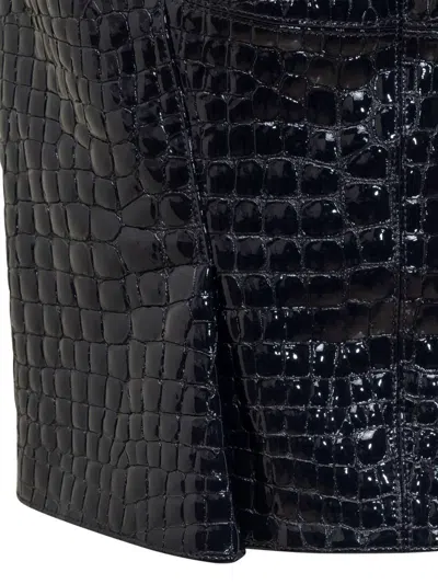 Tom Ford Black Leather Skirt In Blue