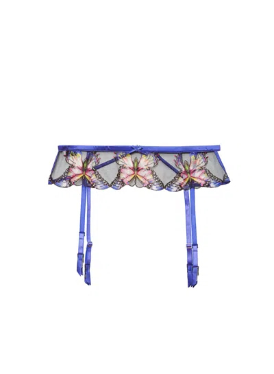 Fleur Du Mal Butterfly Embroidered Garter Belt In Periwinkle