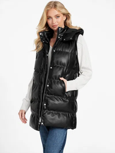 Guess Factory Eveleen Faux-leather Longline Vest In Black