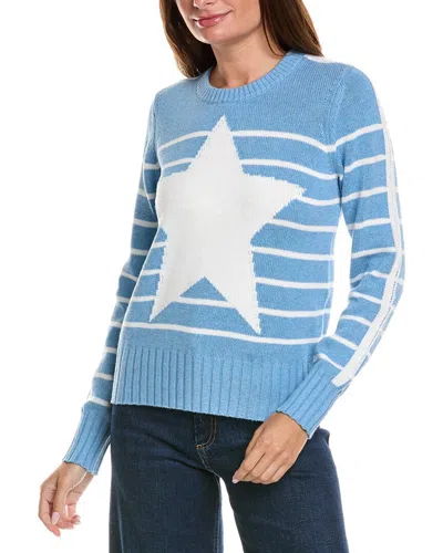 Minnie Rose Striped Star Crew Cashmere-blend Sweater In Blue