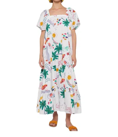 Vilagallo Palmira Biarritz Poplin Dress In White Print In Multi
