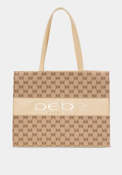 Bebe Serena Large Jacquard Tote In Beige