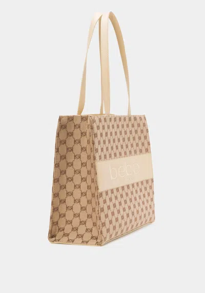 Bebe Serena Large Jacquard Tote In Beige
