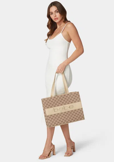 Bebe Serena Large Jacquard Tote In Beige