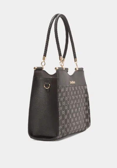 Bebe Cinzia Printed Monogram Satchel In Black