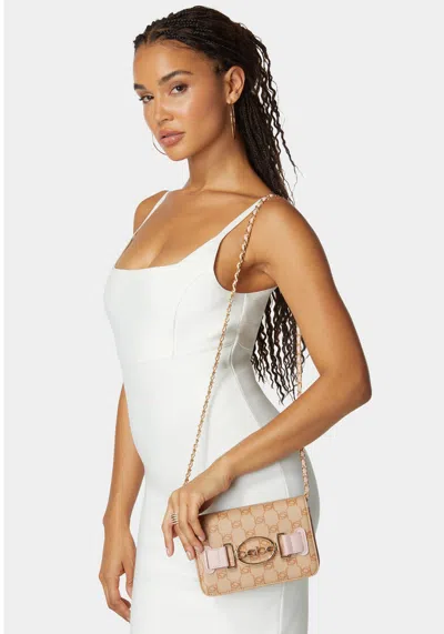 Bebe Leilani Monogram Crossbody In Almond,powder Pink