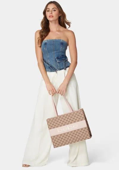 Shop Bebe Serena Large Jacquard Tote In Jacquard,powder Pink