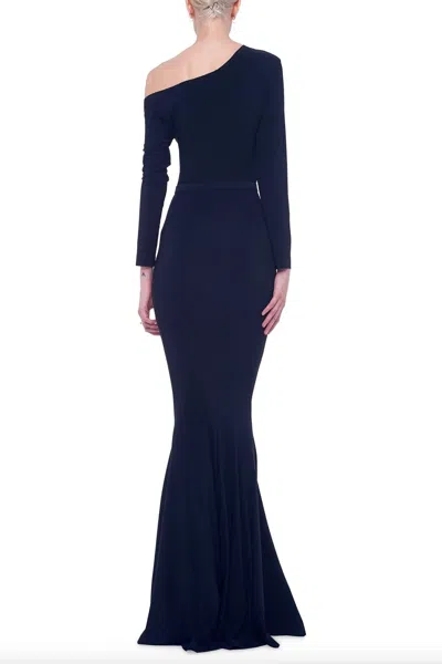 Norma Kamali Long Sleeve Drop Shoulder Fishtail Gown In Black