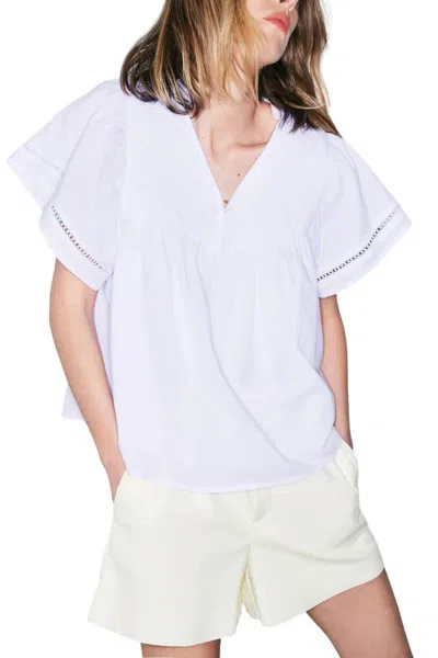 Melissa Nepton Emily Stitched Flutter Sleeve Blouse In White In White