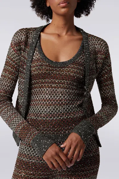 Missoni Mesh Knit Sequin Short Cardigan In Multi