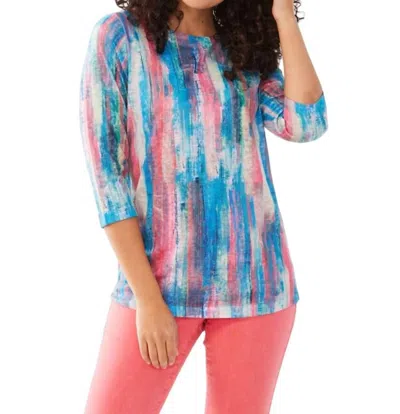 FDJ 3/4 SLEEVE BOATNECK PRINT TOP IN CANVAS STRIPE 