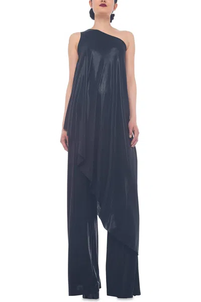 Norma Kamali One Shoulder Diagonal Tunic In Metallic Black