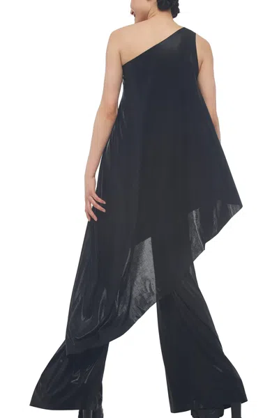 Norma Kamali One Shoulder Diagonal Tunic In Metallic Black