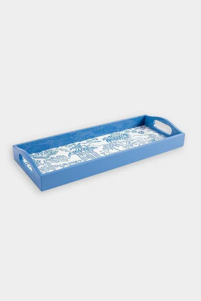Caspari Pagoda Toile Lacquer Bar Tray In Blue