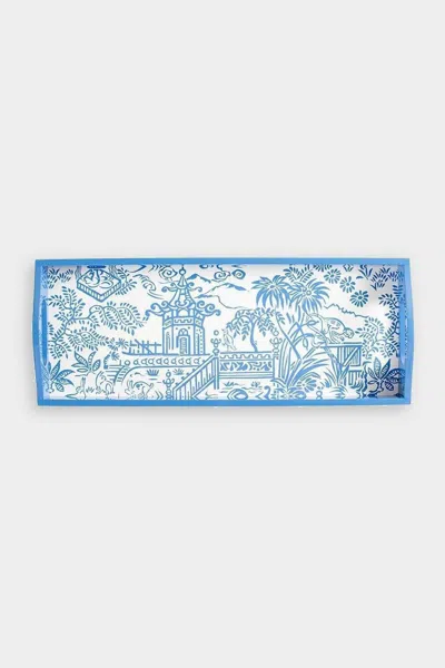 Caspari Pagoda Toile Lacquer Bar Tray In Blue