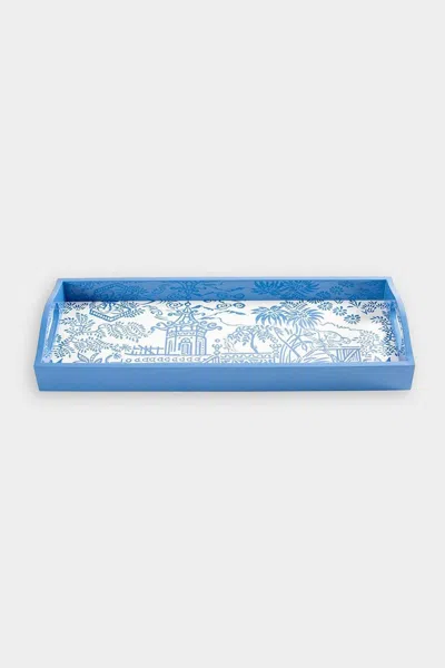 Caspari Pagoda Toile Lacquer Bar Tray In Blue