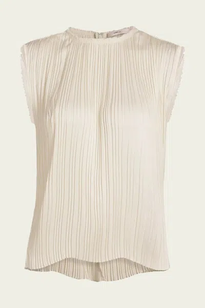 Vince Pleated Satin Crew Neck Shell In Bell