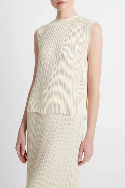 Vince Pleated Satin Crew Neck Shell In Bell