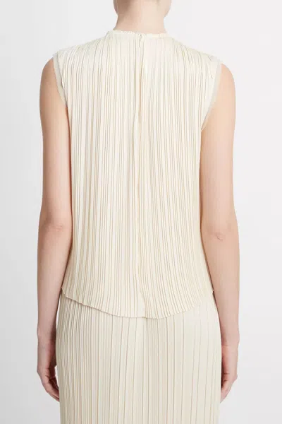Vince Pleated Satin Crew Neck Shell In Bell