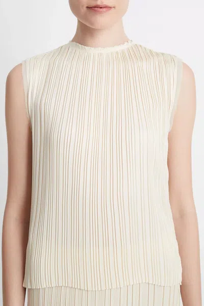 Vince Pleated Satin Crew Neck Shell In Bell