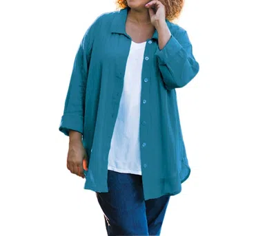 On The Plus Side Cotton Collar Long Sleeve Kendall Shirt - Plus In Ocean Depths In Multi