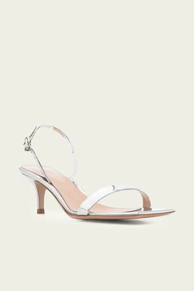 Gianvito Rossi Ribbon Metallic Kitten Slingback Sandal In Silver
