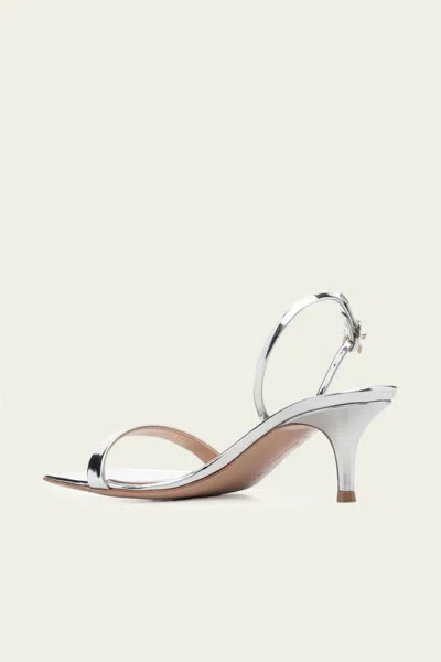 Gianvito Rossi Ribbon Metallic Kitten Slingback Sandal In Silver