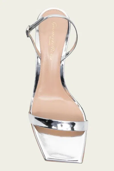 Gianvito Rossi Ribbon Metallic Kitten Slingback Sandal In Silver