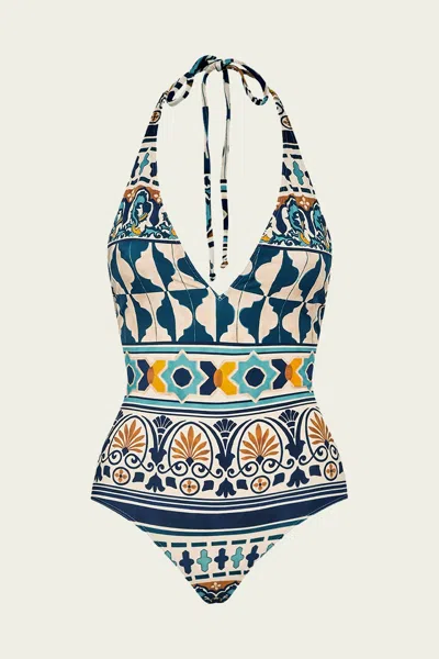 La Doublej Printed Halterneck Swimsuit