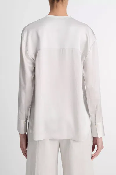 Vince Band-collar Long-sleeve Silk Blouse