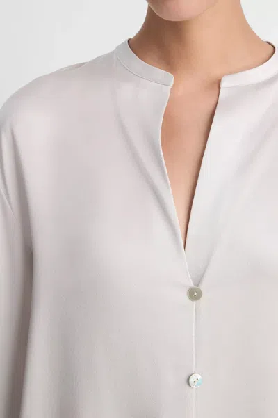 Vince Band-collar Long-sleeve Silk Blouse