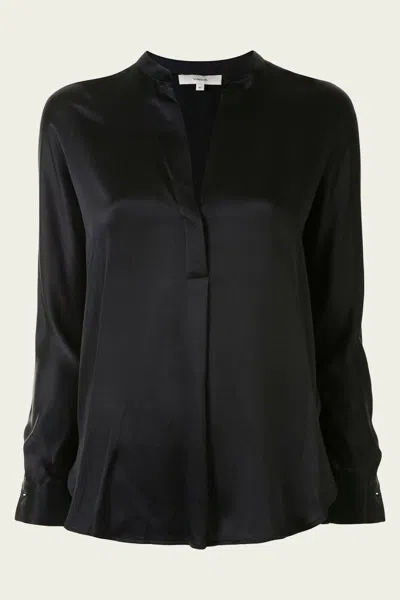 Vince Silk Satin Band Collar Blouse