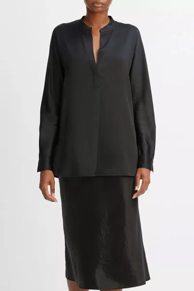Vince Silk Satin Band Collar Blouse