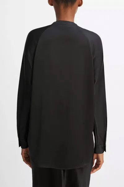 Vince Silk Satin Band Collar Blouse