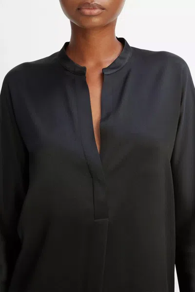 Vince Silk Satin Band Collar Blouse