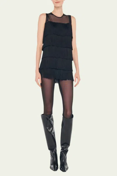 Norma Kamali Sleeveless All Over Fringe Pickle Dress In Black