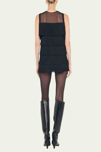 Norma Kamali Sleeveless All Over Fringe Pickle Dress In Black